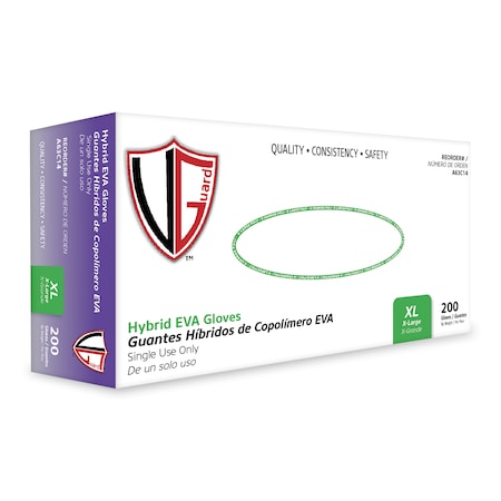 Vguard A63C1, Disposable Gloves, 4 mil Palm, Hybrid EVA, Powder-Free, XL, 2000 PK, Clear A63C14